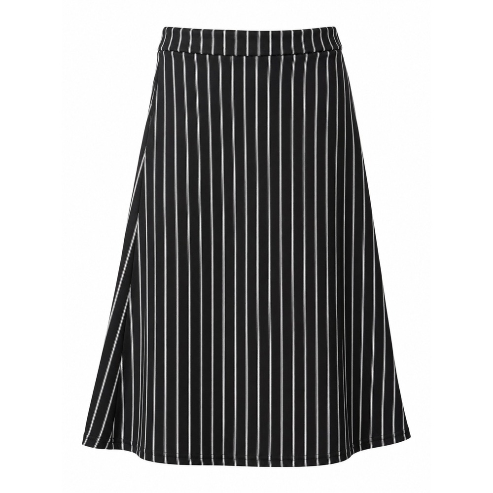 Urban Coco Black‎ White Pinstripe A-Line Midi Skirt Elastic Waist Stretch S